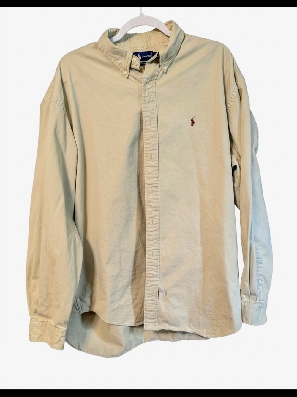 Vintage Ralph Lauren Beige Twill Button-Down Shirt | Men’s XXL